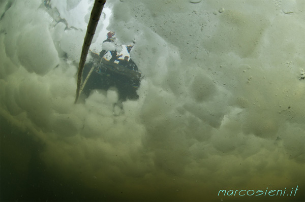 Ice dive in Serraia Lake, Baselga di Pinè