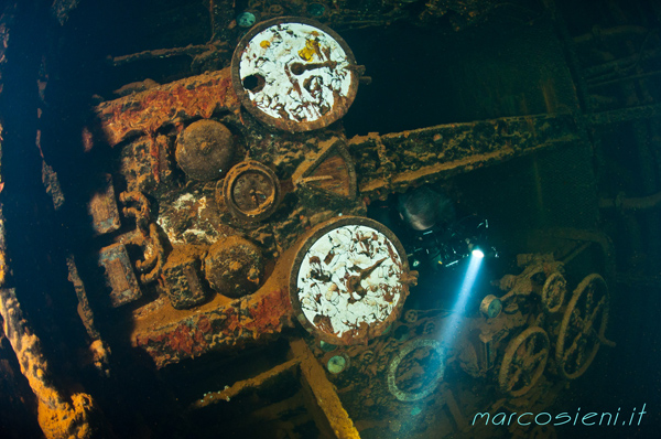 Tho telegraphs and the clock in Rio De janeiro Maru engine room